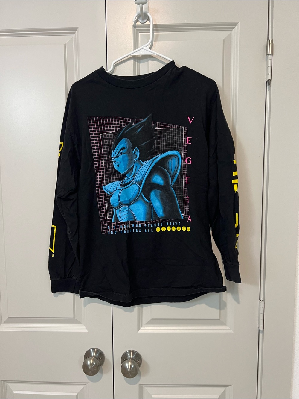 Black Long-Sleeve Graphic Tee with Blue Character Print